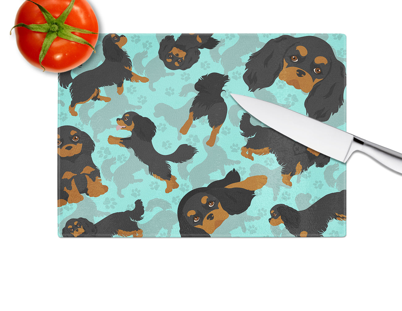 Black and Tan Cavalier King Charles Spaniel Glass Cutting Board Large