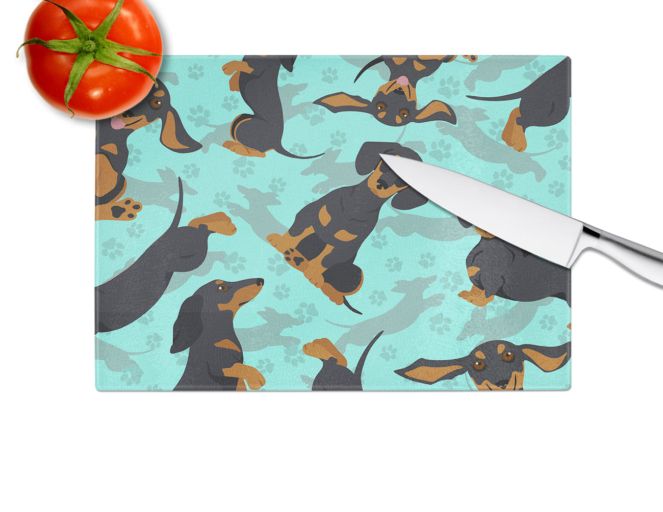 Black and Tan Dachshund Glass Cutting Board Large