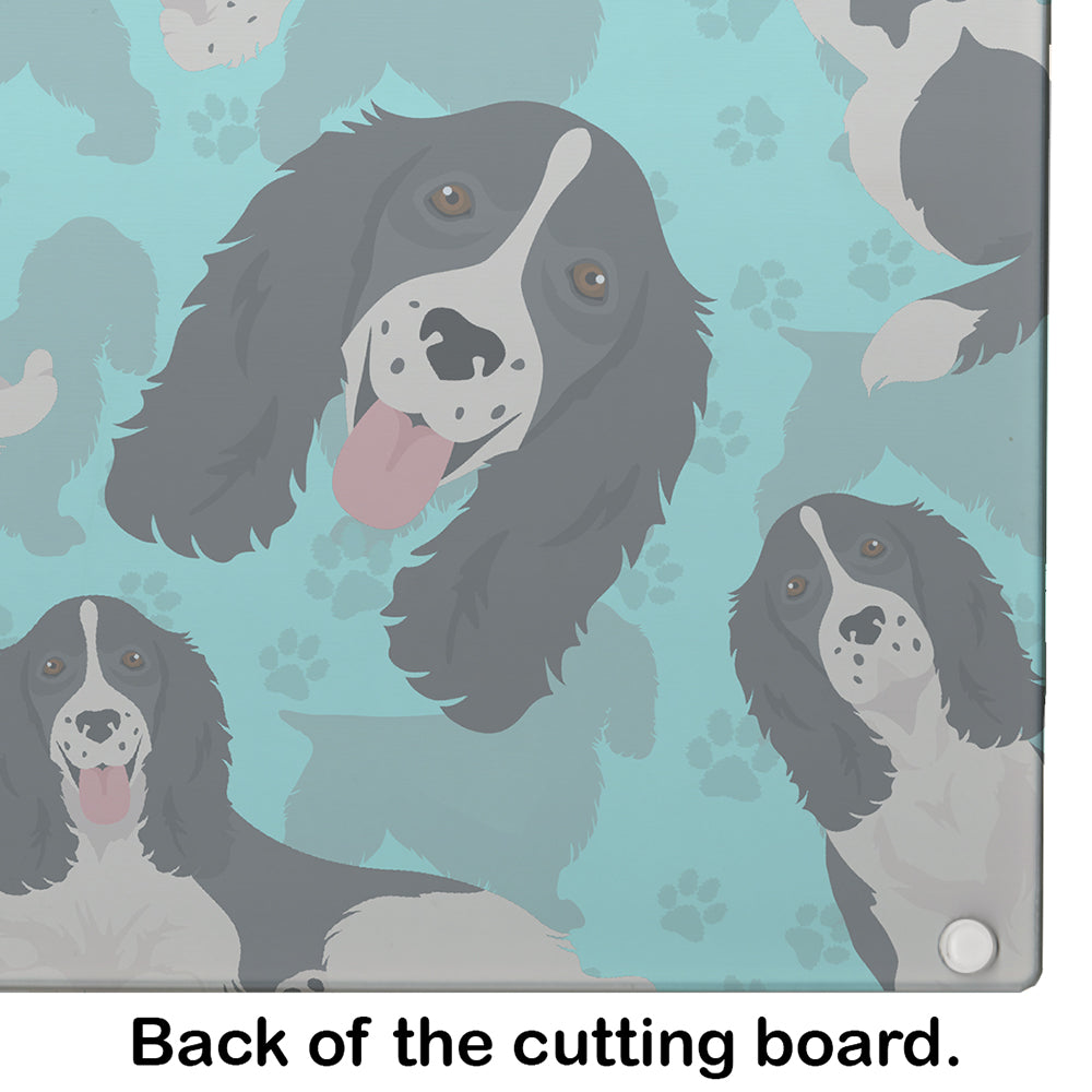 Black and White English Springer Spaniel Glass Cutting Board Large
