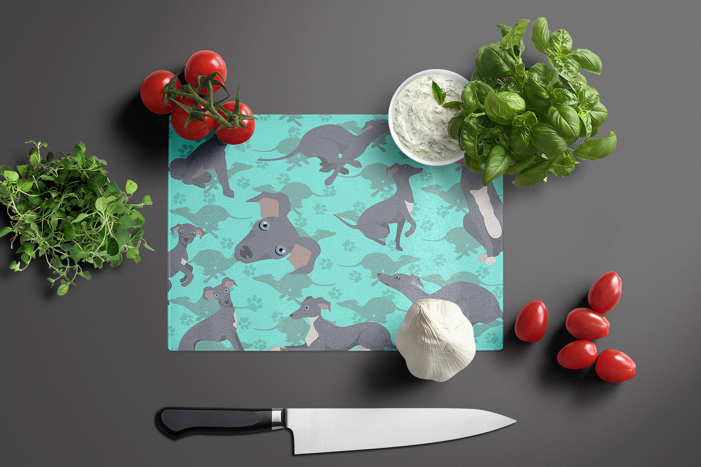 Italian Greyhound Glass Cutting Board Large