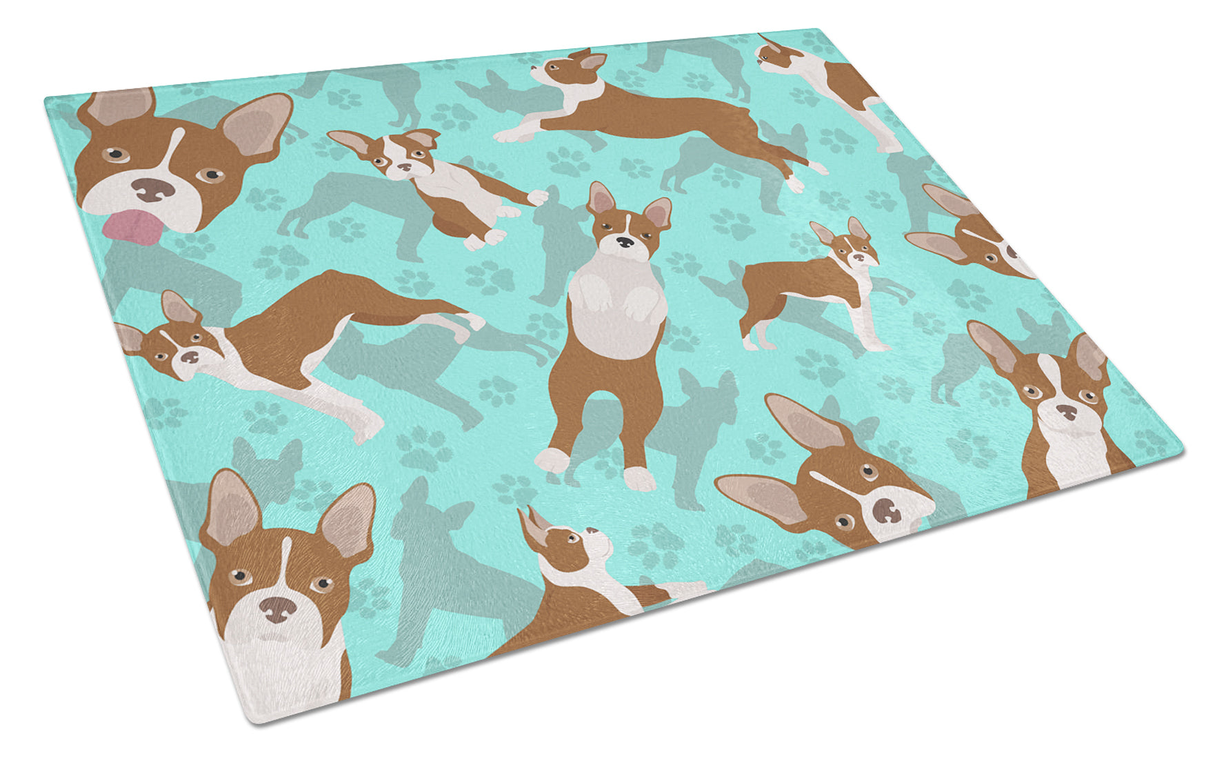 Buy this Red Boston Terrier Glass Cutting Board Large