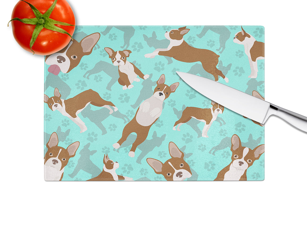Red Boston Terrier Glass Cutting Board Large