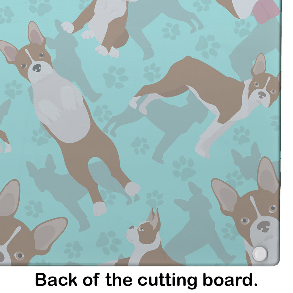 Red Boston Terrier Glass Cutting Board Large