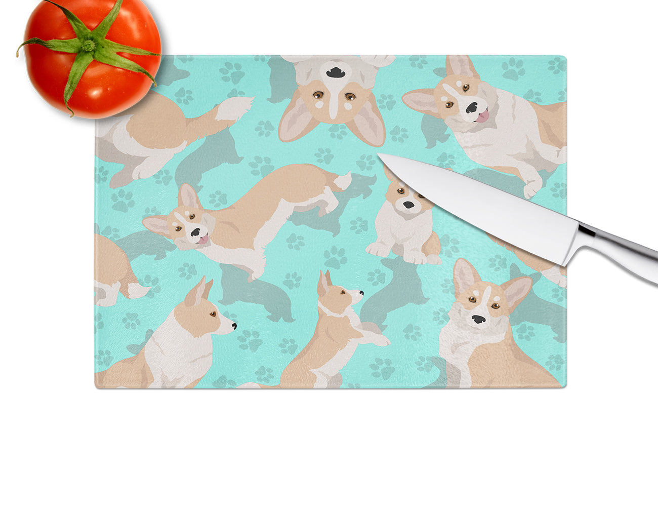 Fawn Cardigan Corgi Glass Cutting Board Large