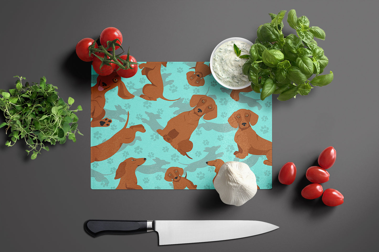 Red Dachshund Glass Cutting Board Large