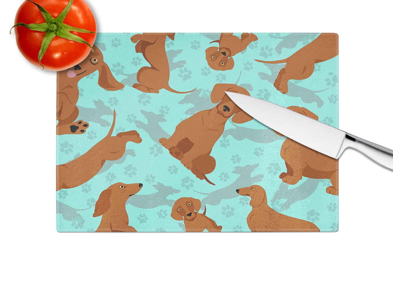 Red Dachshund Glass Cutting Board Large