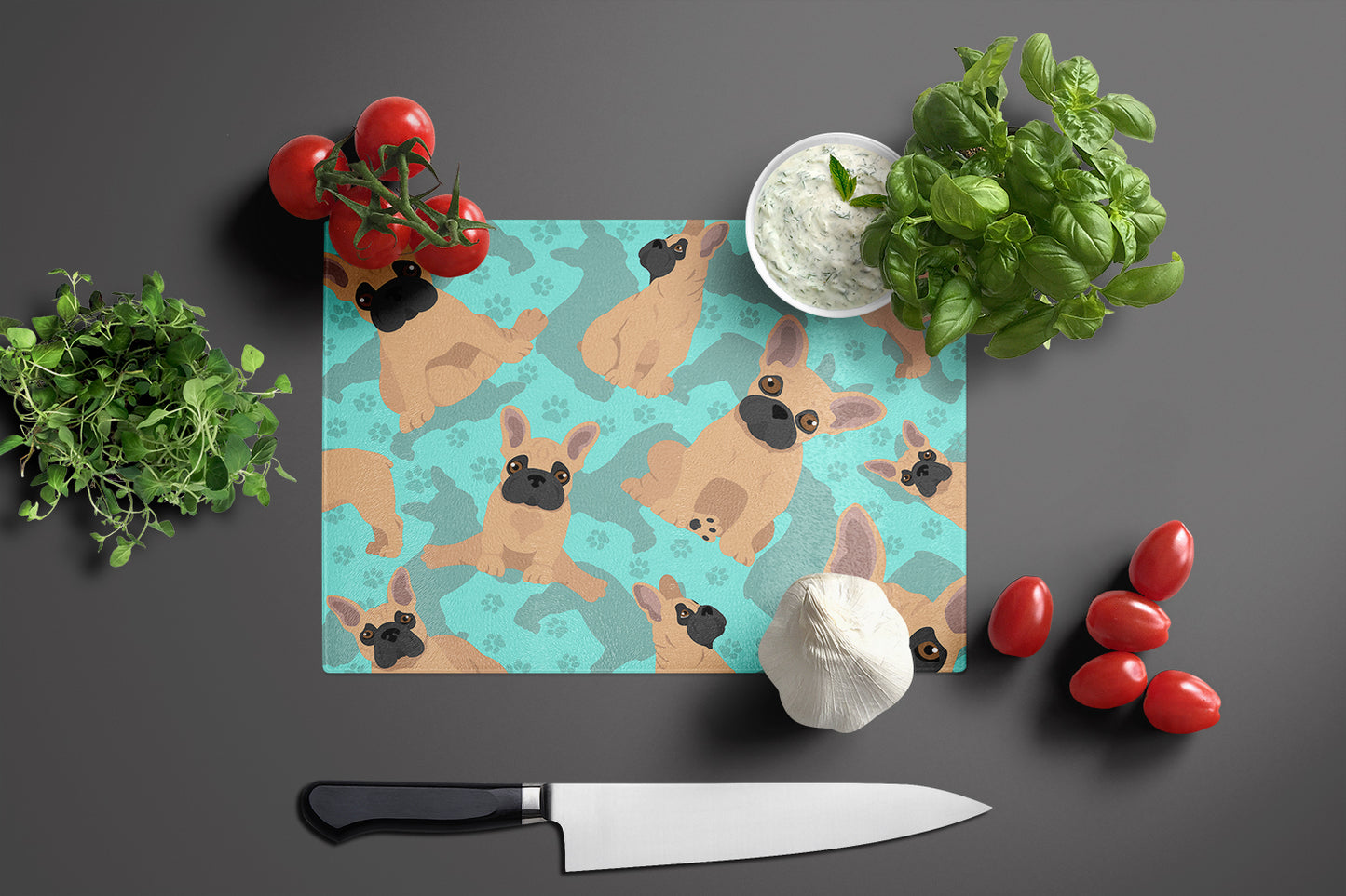 Fawn French Bulldog Glass Cutting Board Large