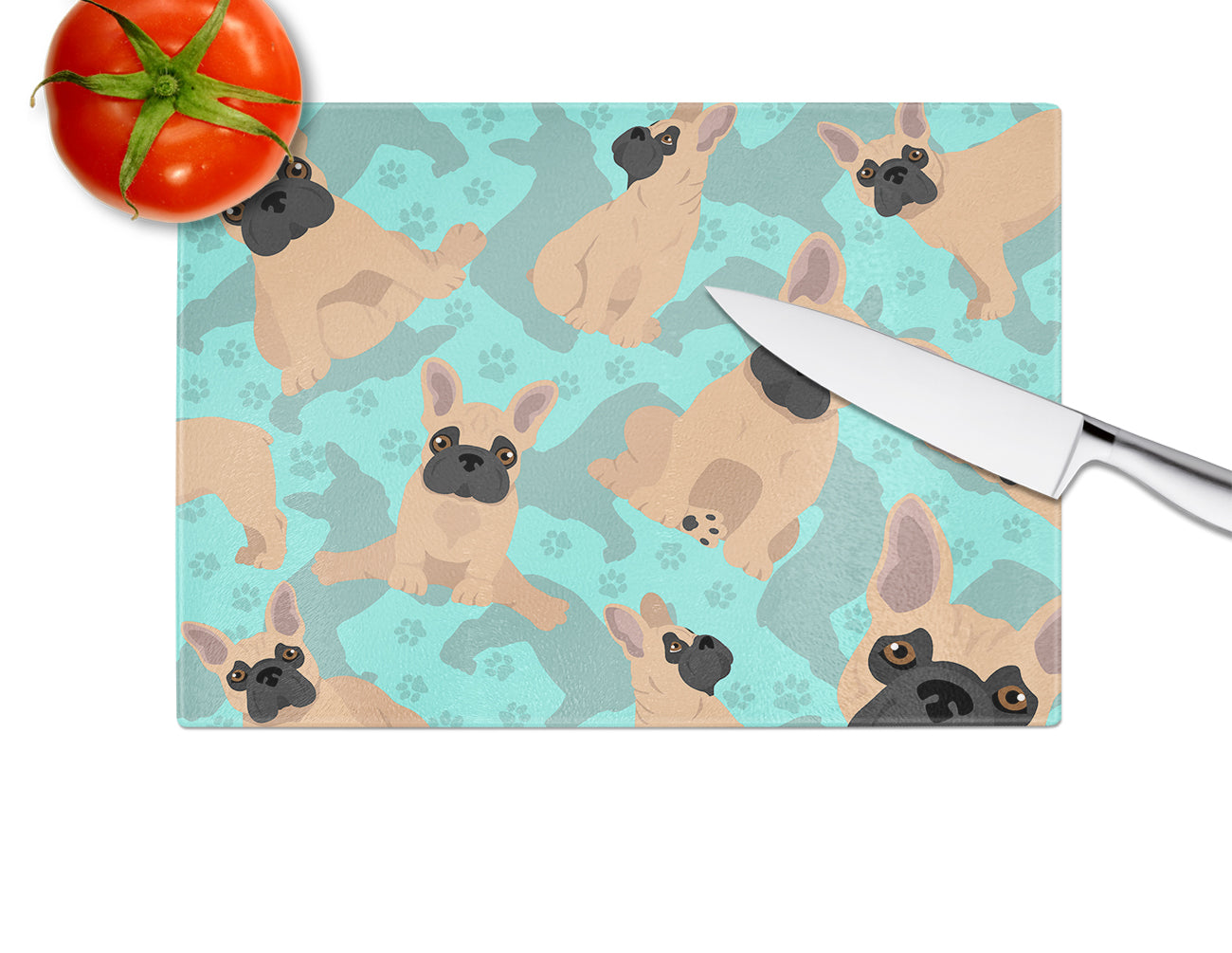 Fawn French Bulldog Glass Cutting Board Large