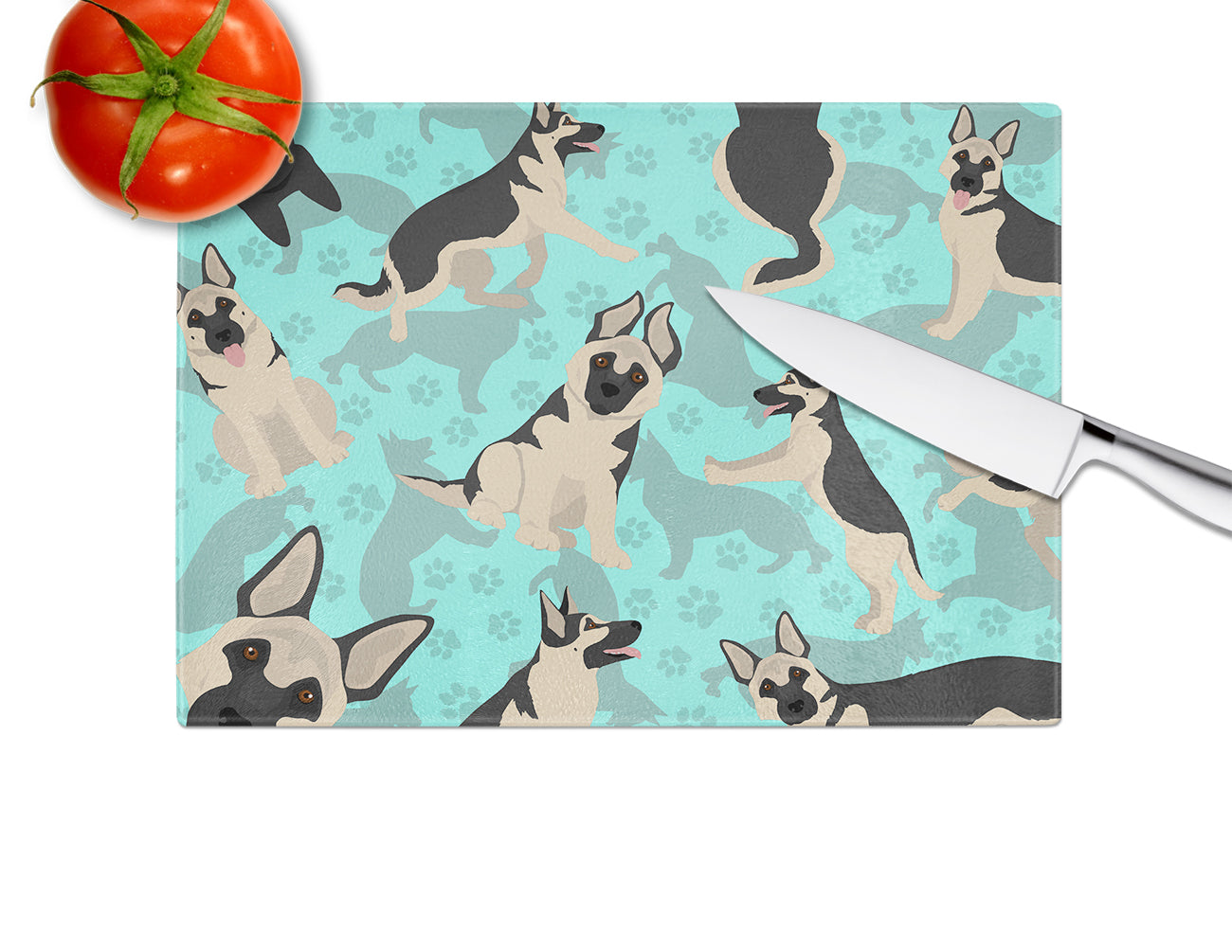 Black and Silver German Shepherd Glass Cutting Board Large