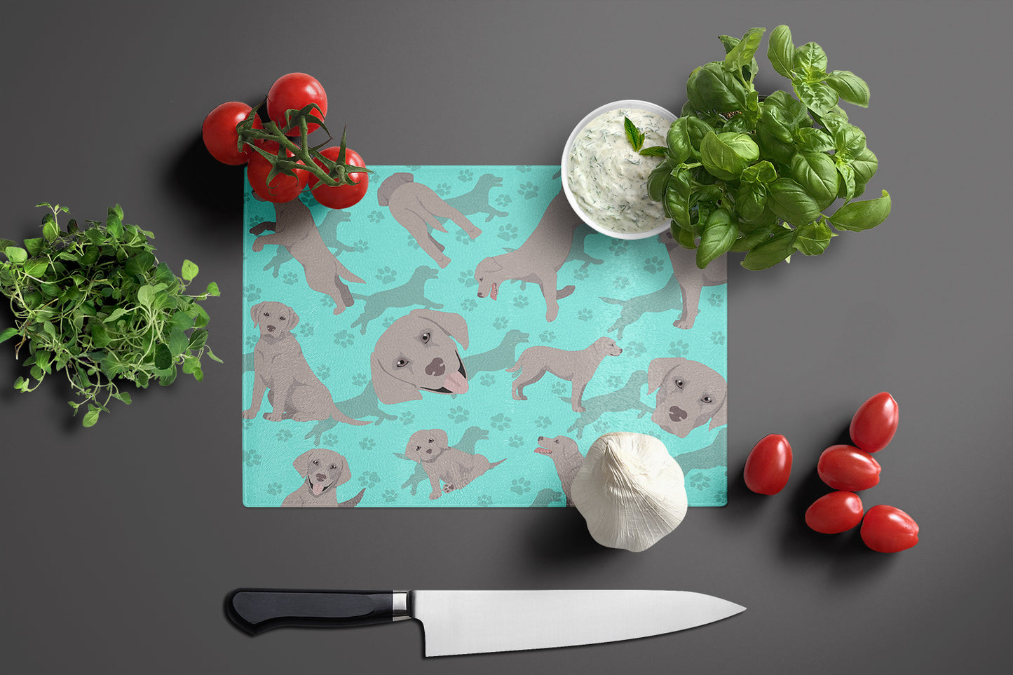 Grey Labrador Retriever Glass Cutting Board Large