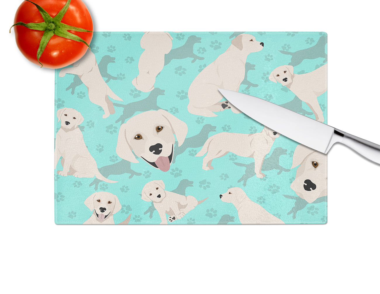 White Cream Labrador Retriever Glass Cutting Board Large