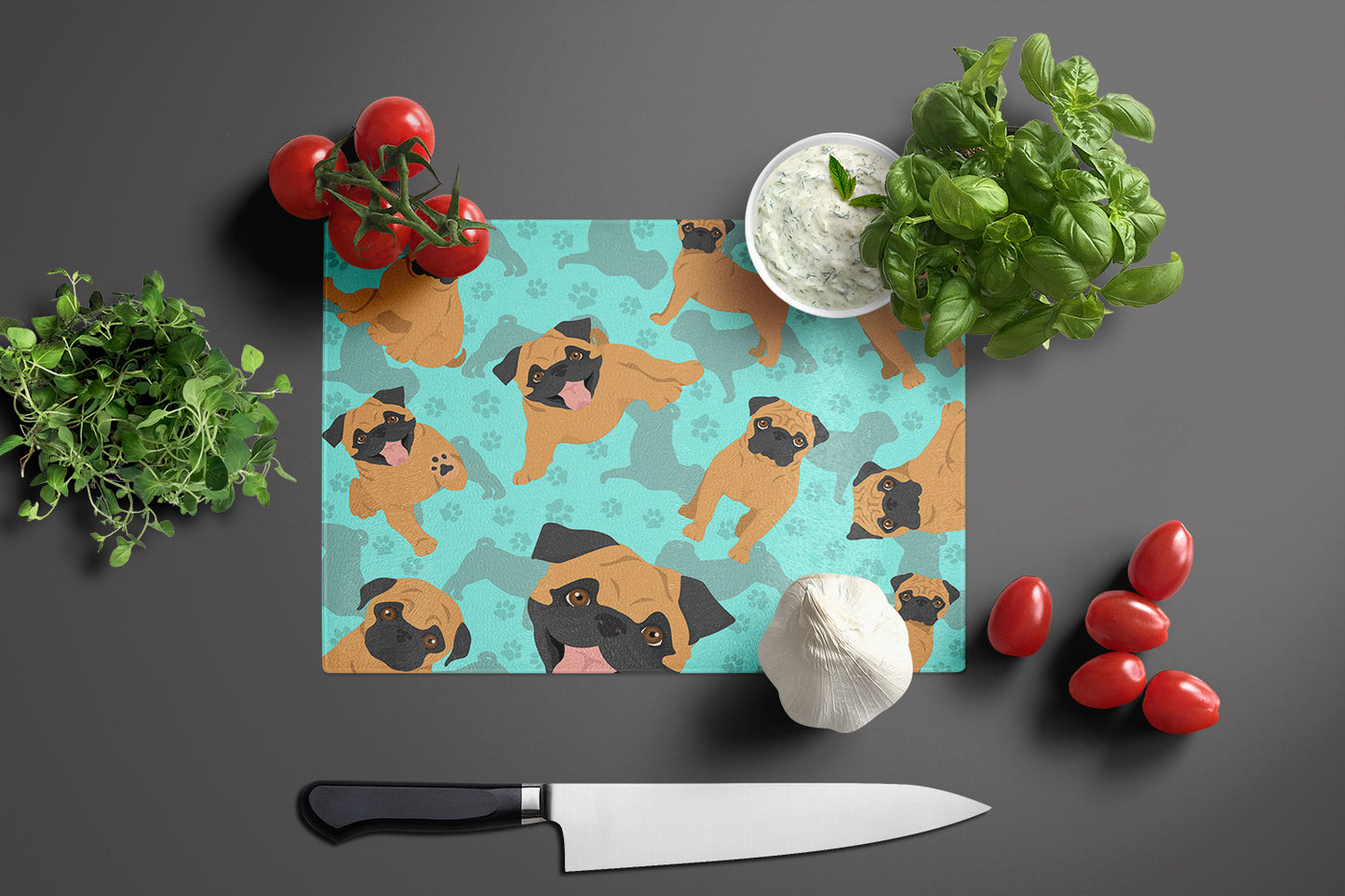 Apricot Pug Glass Cutting Board Large