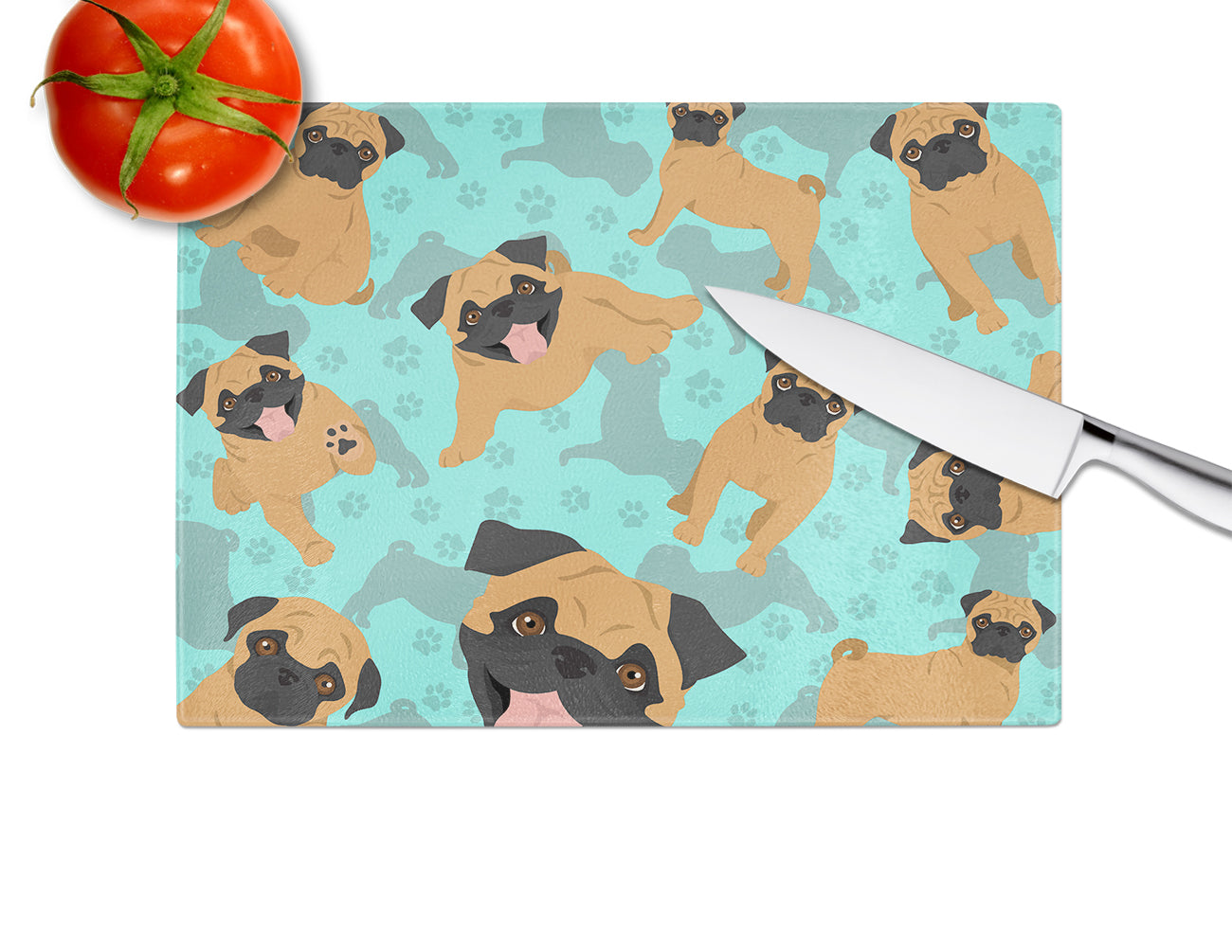 Apricot Pug Glass Cutting Board Large
