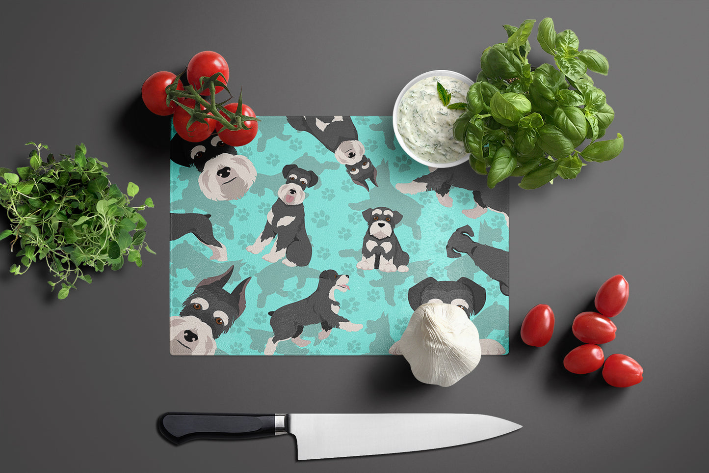 Black and Silver Schnauzer Glass Cutting Board Large