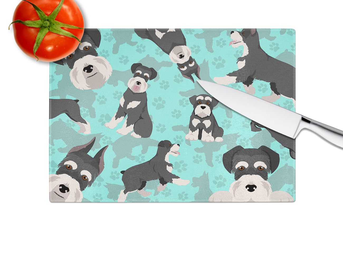 Black and Silver Schnauzer Glass Cutting Board Large