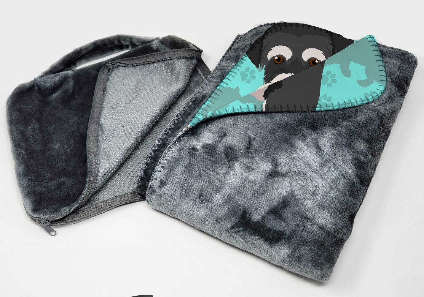 Black and Silver Schnauzer Soft Travel Blanket with Bag