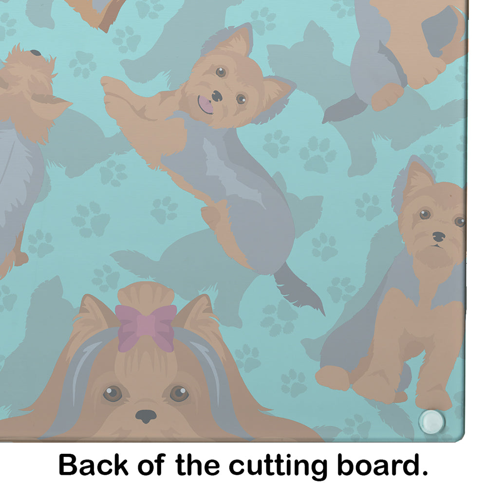 Blue and Tan Yorkie Glass Cutting Board Large
