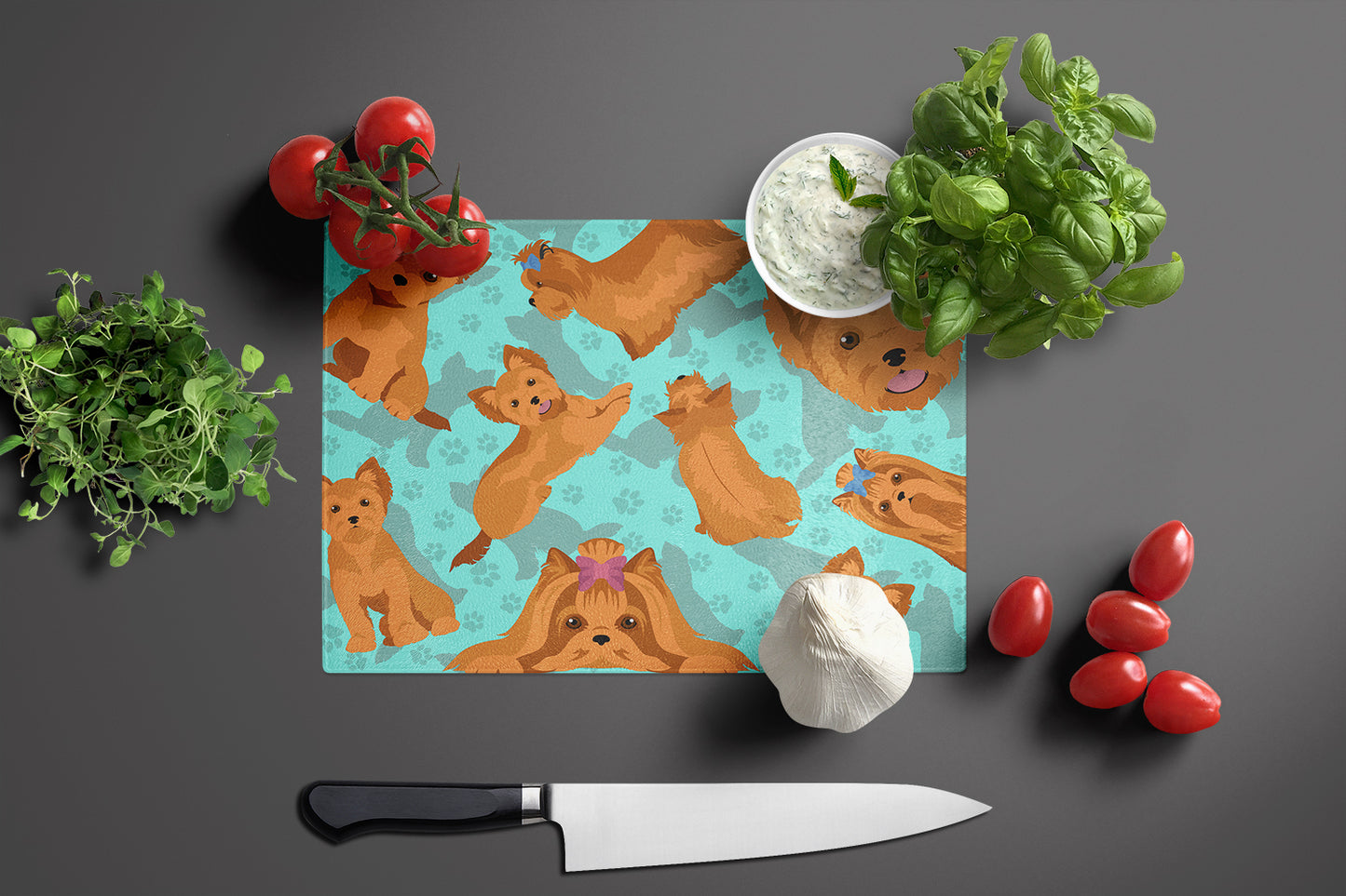 Red Yorkie Glass Cutting Board Large