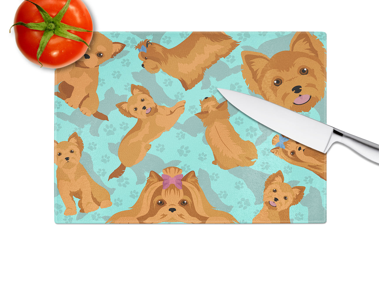 Red Yorkie Glass Cutting Board Large