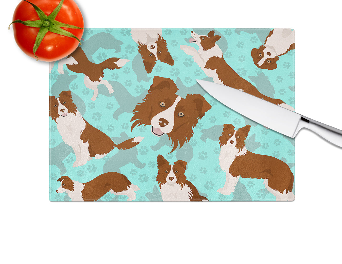 Red Border Collie Glass Cutting Board Large