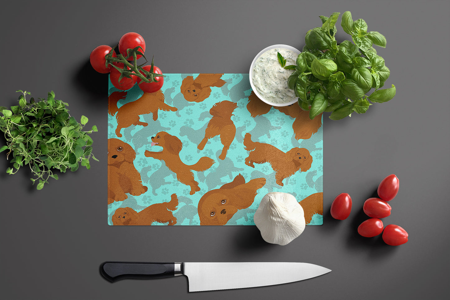 Ruby Cavalier Spaniel Glass Cutting Board Large