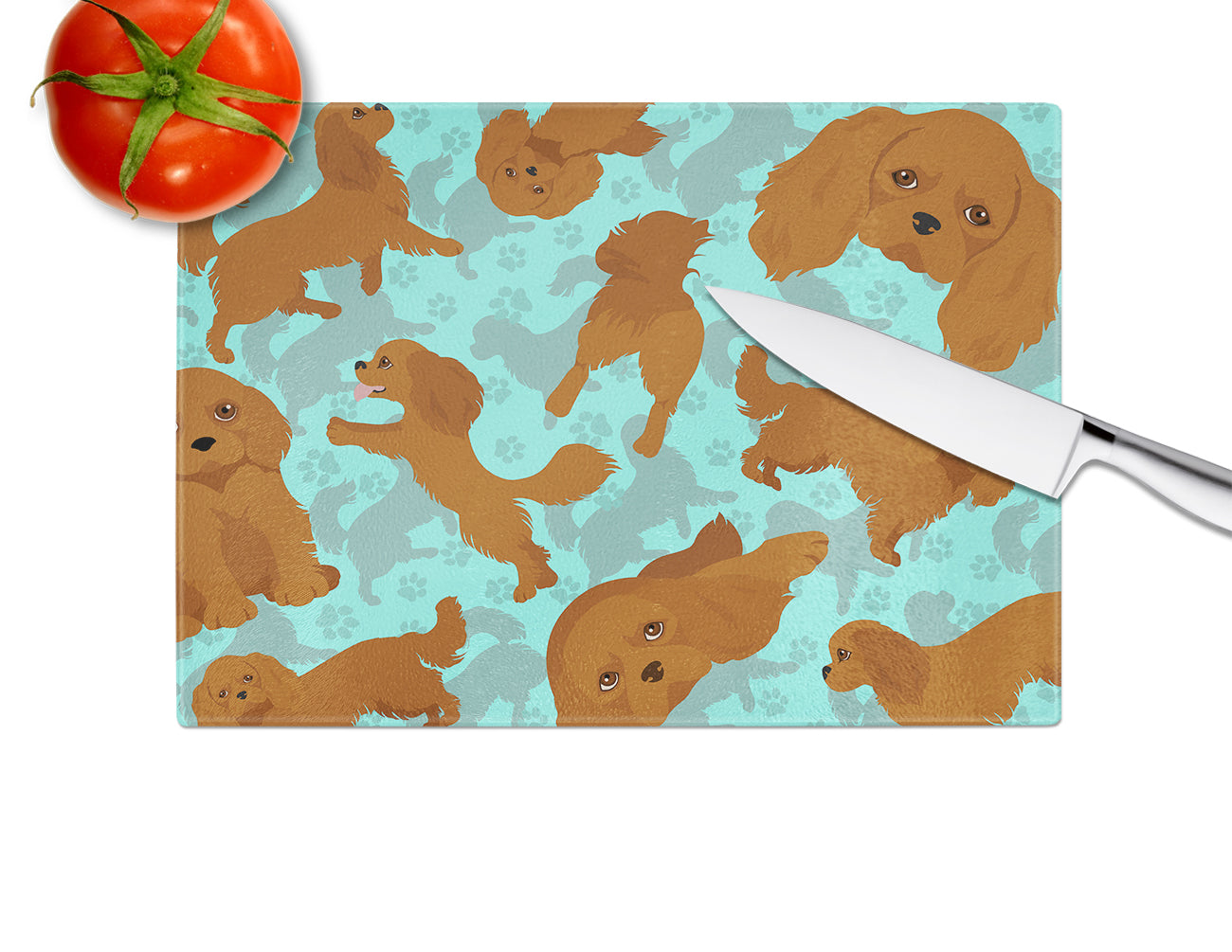 Ruby Cavalier Spaniel Glass Cutting Board Large