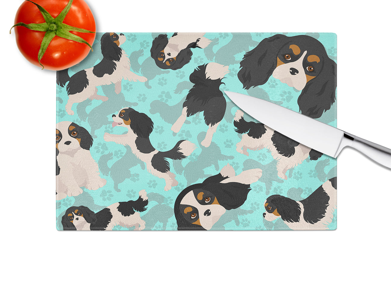 Tricolor Cavalier Spaniel Glass Cutting Board Large