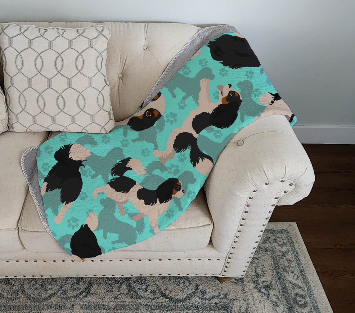 Tricolor Cavalier Spaniel Quilted Blanket 50x60
