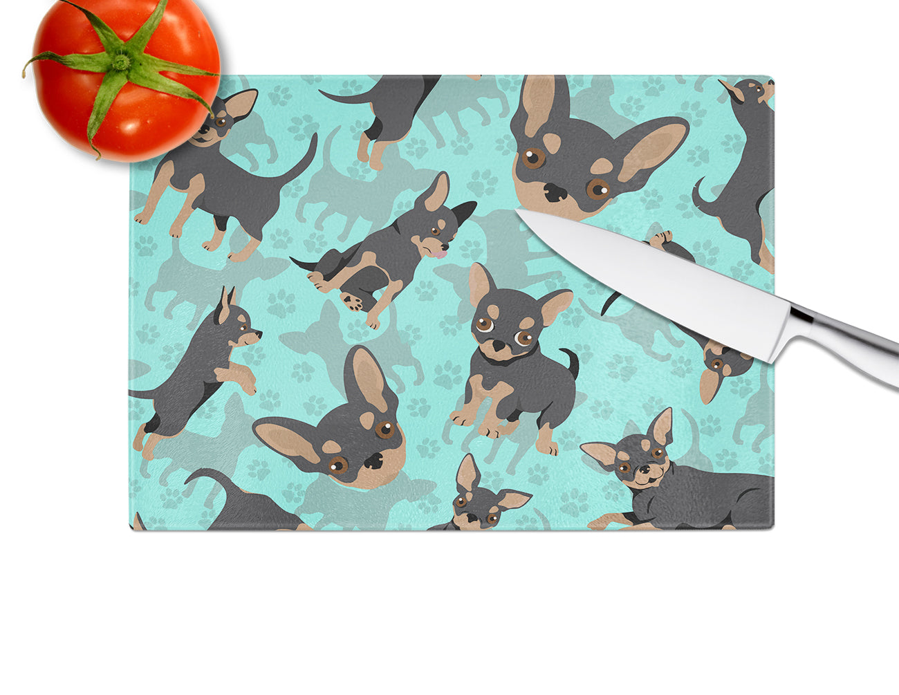 Black and Tan Chihuahua Glass Cutting Board Large