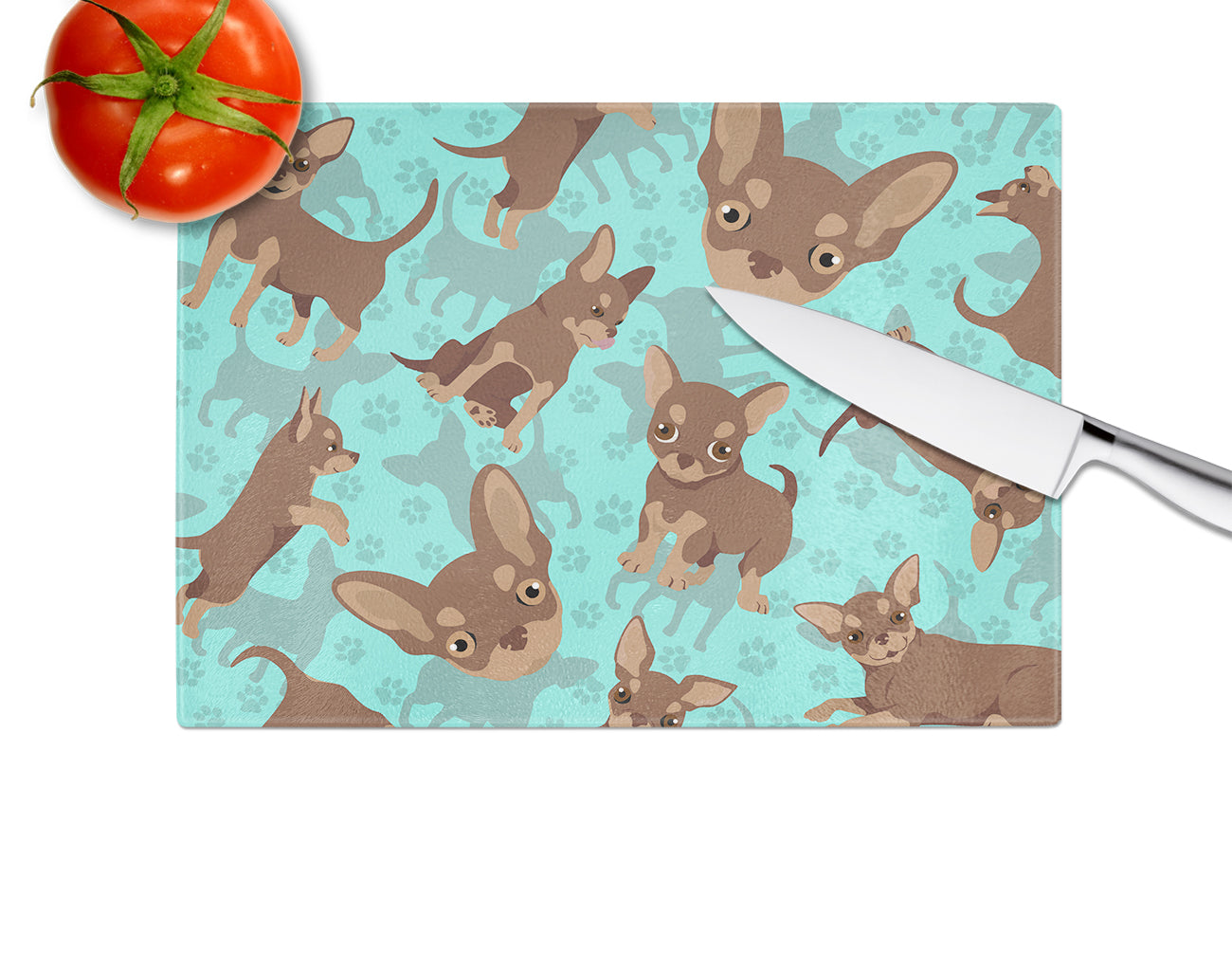 Chocolate Chihuahua Glass Cutting Board Large