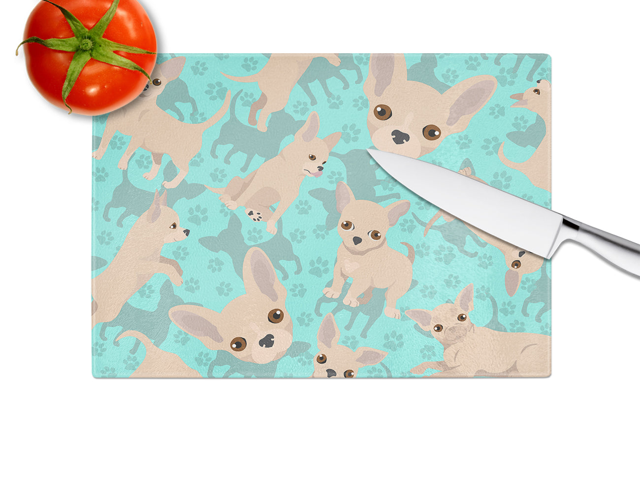 Cream Chihuahua Glass Cutting Board Large