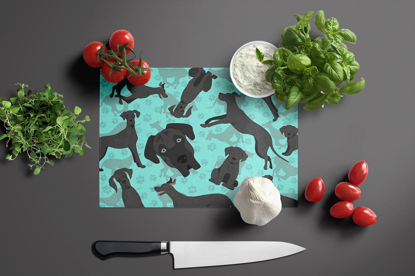 Black Great Dane Glass Cutting Board Large
