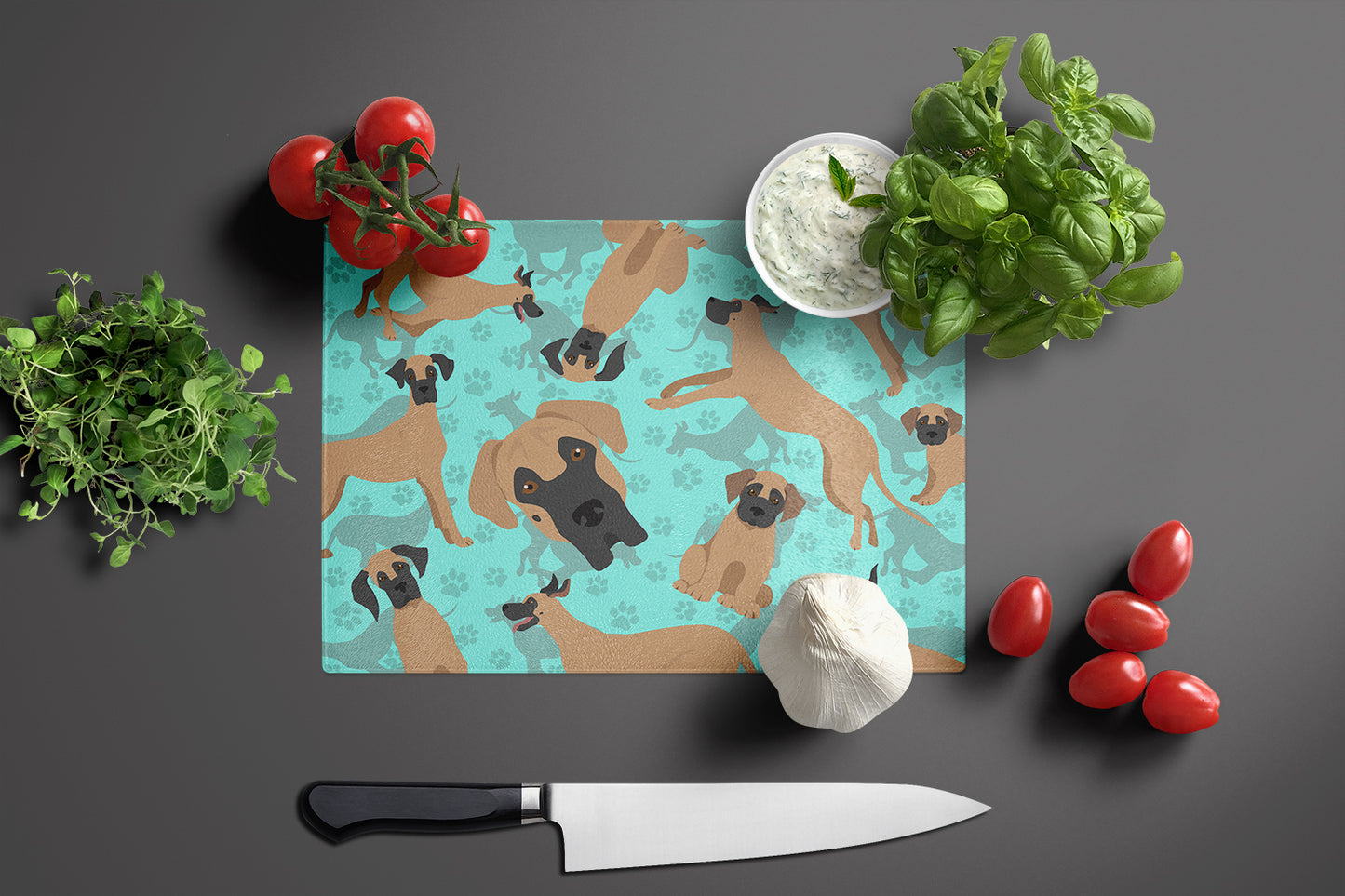 Fawn Great Dane Glass Cutting Board Large
