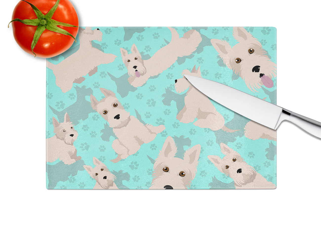 Wheaten Scottish Terrier Glass Cutting Board Large