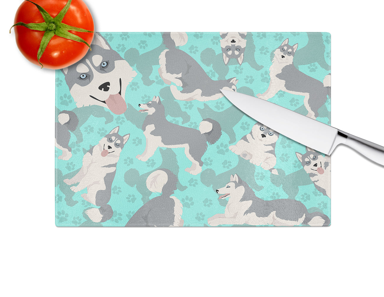 Grey Siberian Husky Glass Cutting Board Large