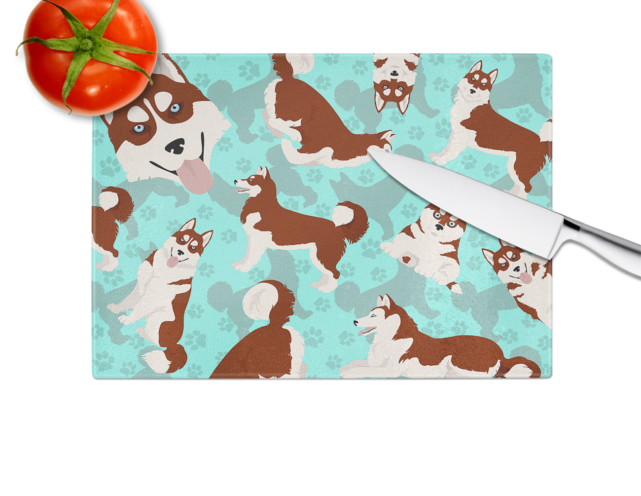 Red Siberian Husky Glass Cutting Board Large