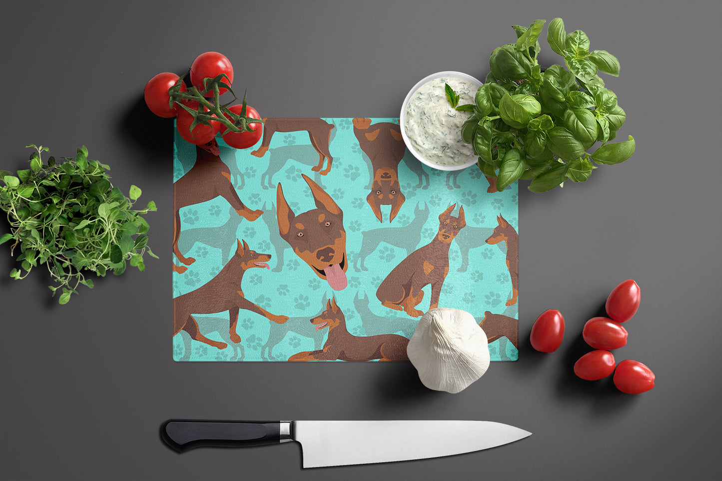 Red Doberman Pinscher Glass Cutting Board Large