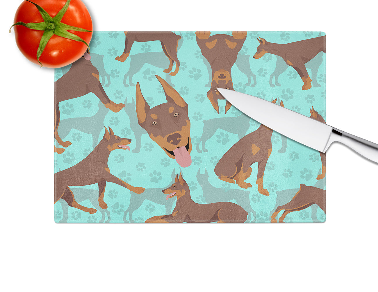 Red Doberman Pinscher Glass Cutting Board Large