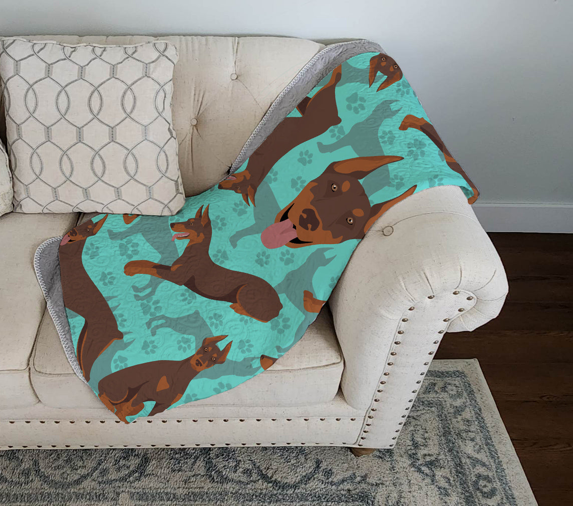 Red Doberman Pinscher Quilted Blanket 50x60