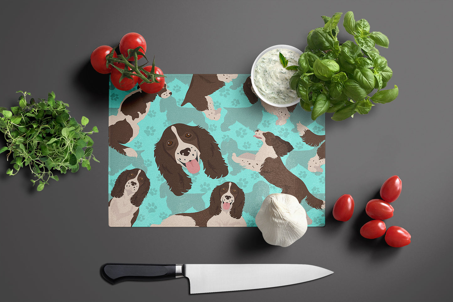 Liver English Springer Spaniel Glass Cutting Board Large