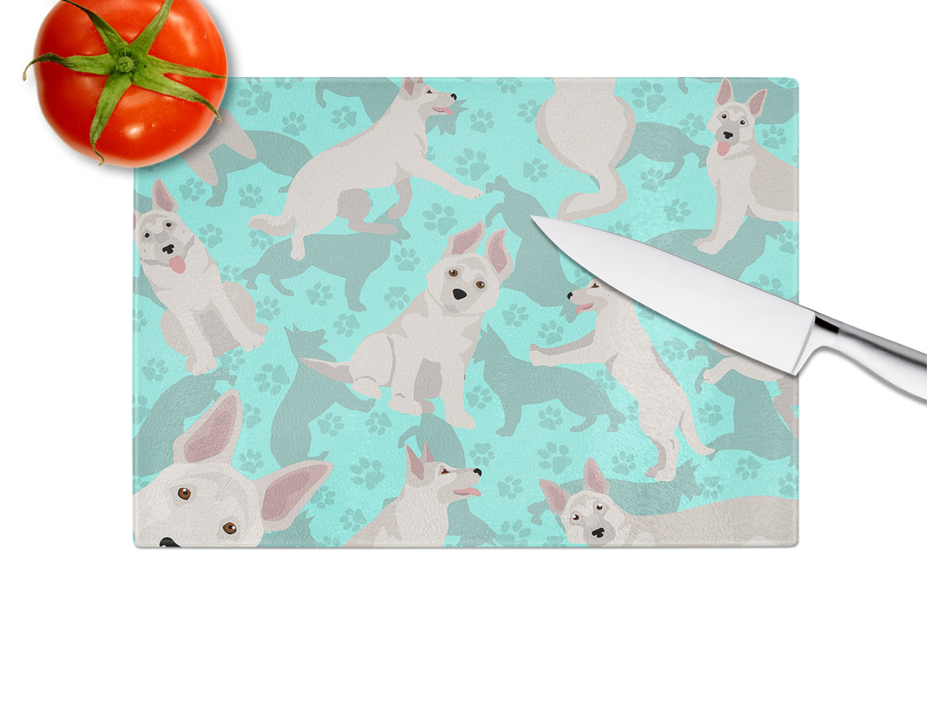 White German Shepherd Glass Cutting Board Large
