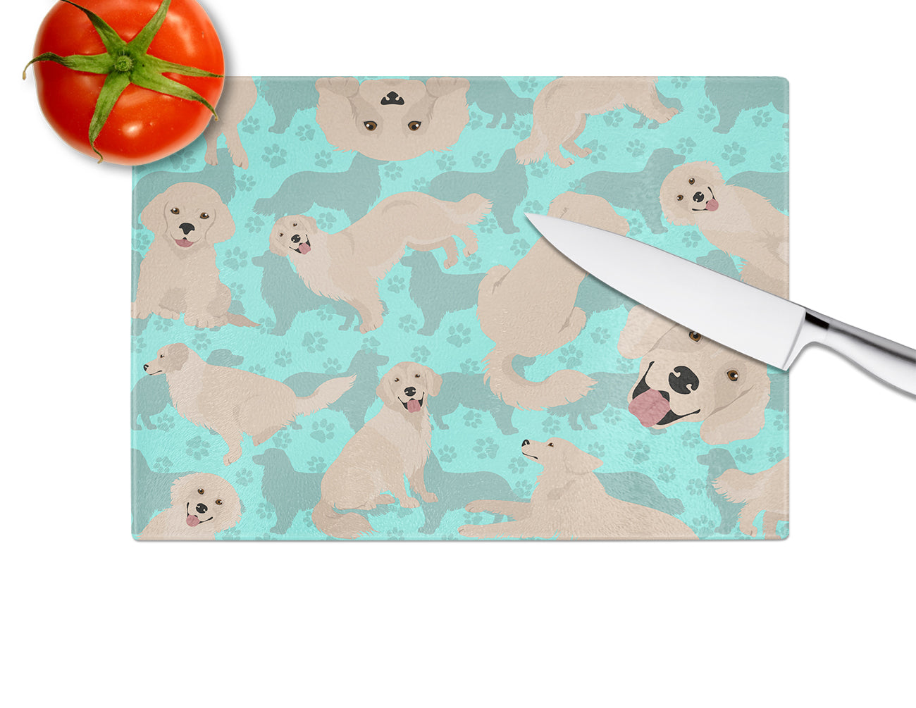 Cream Golden Retriever Glass Cutting Board Large