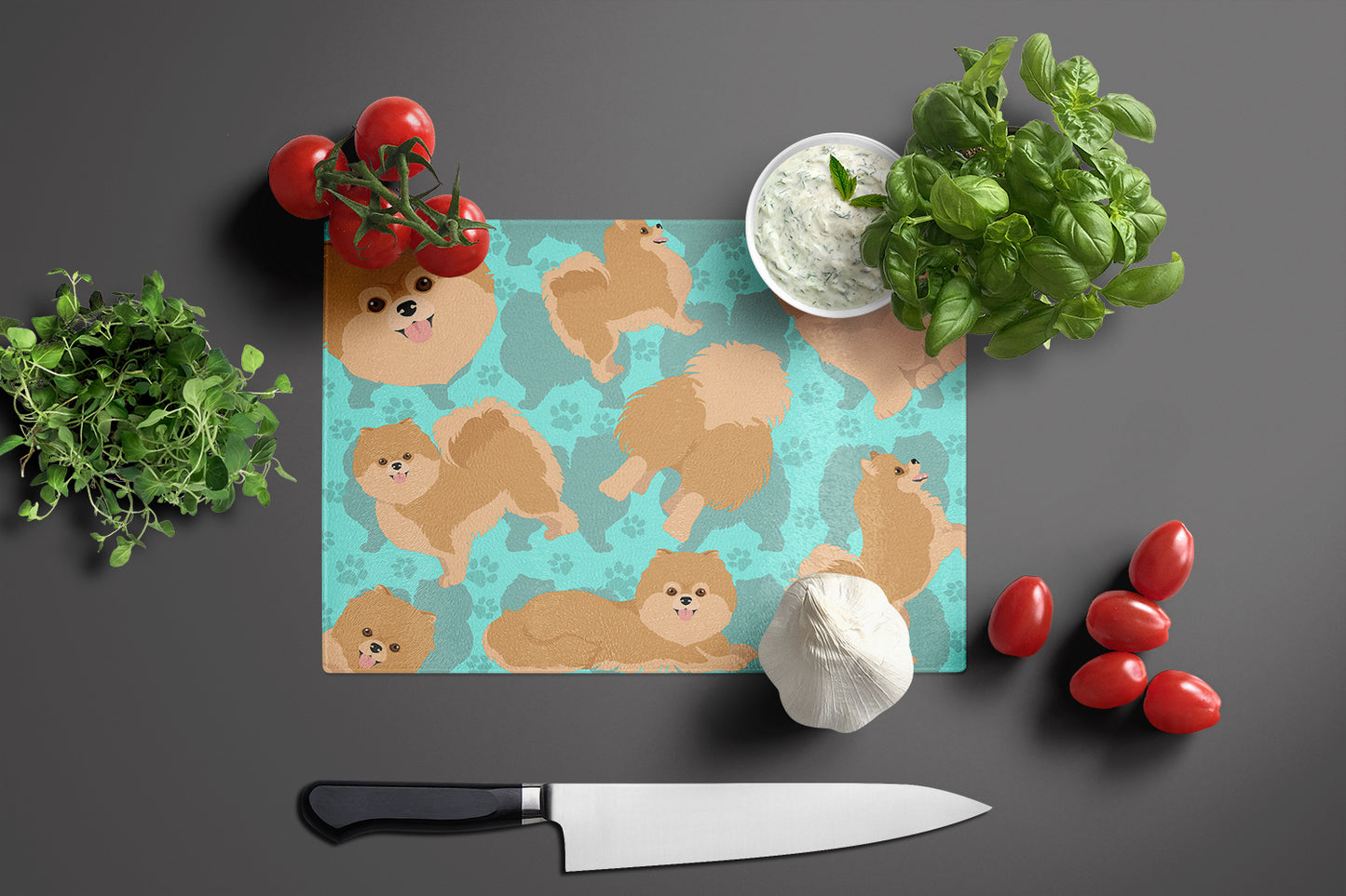 Orange Pomeranian Glass Cutting Board Large
