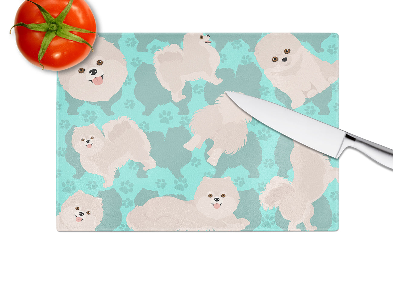 White Pomeranian Glass Cutting Board Large