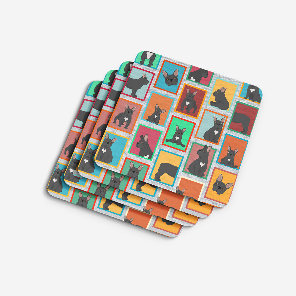 Lots of Black French Bulldog Foam Coasters