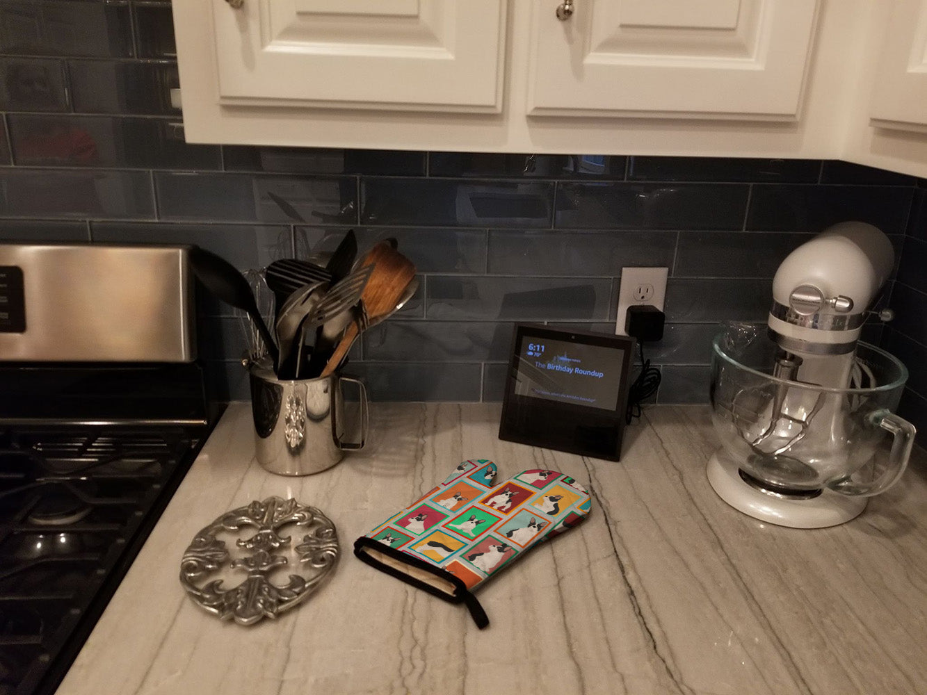 Lots of Black and White French Bulldog Oven Mitt