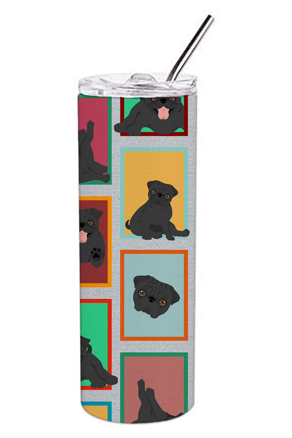 Lots of Black Pug Stainless Steel Skinny Tumbler