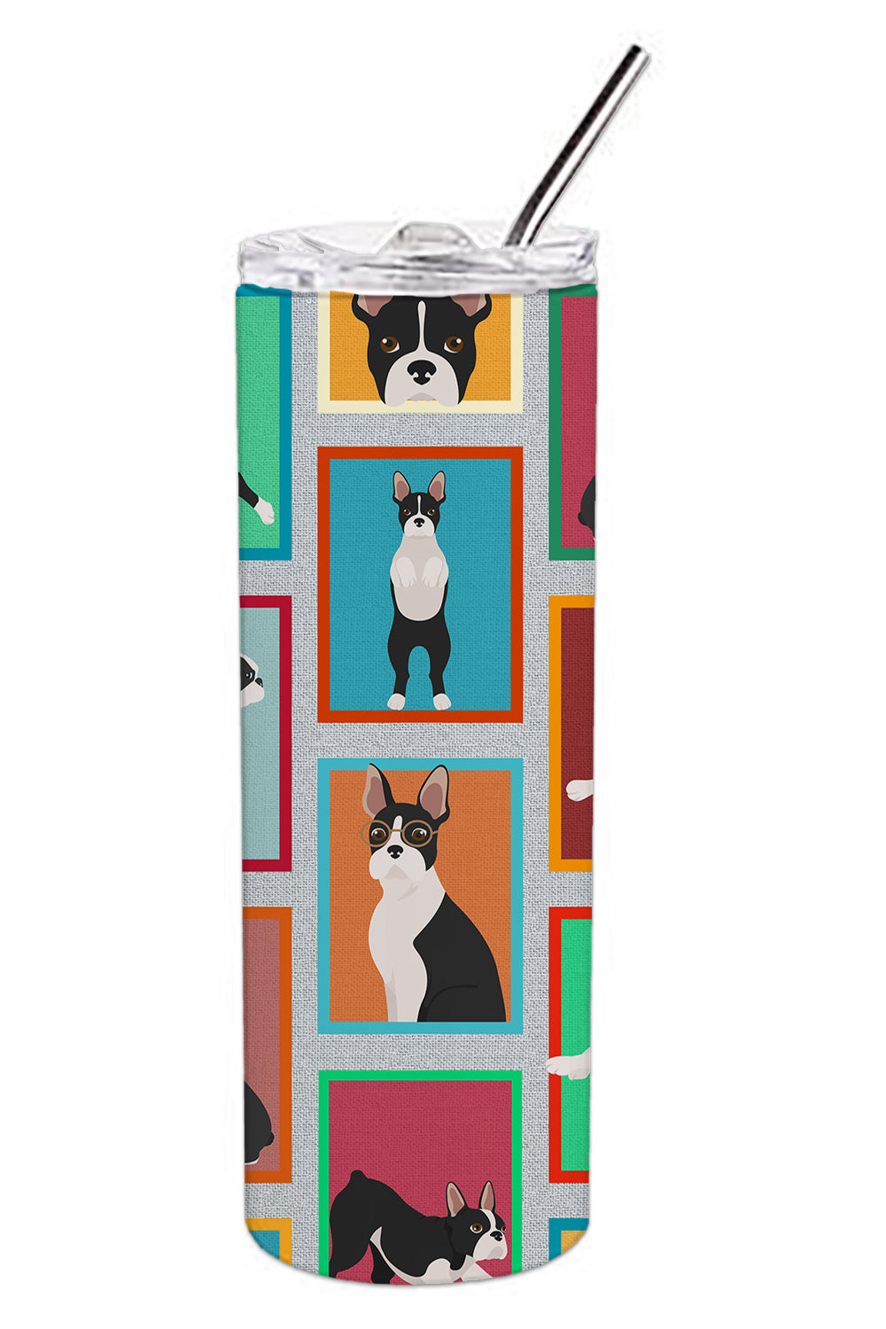 Lots of Boston Terrier Stainless Steel Skinny Tumbler