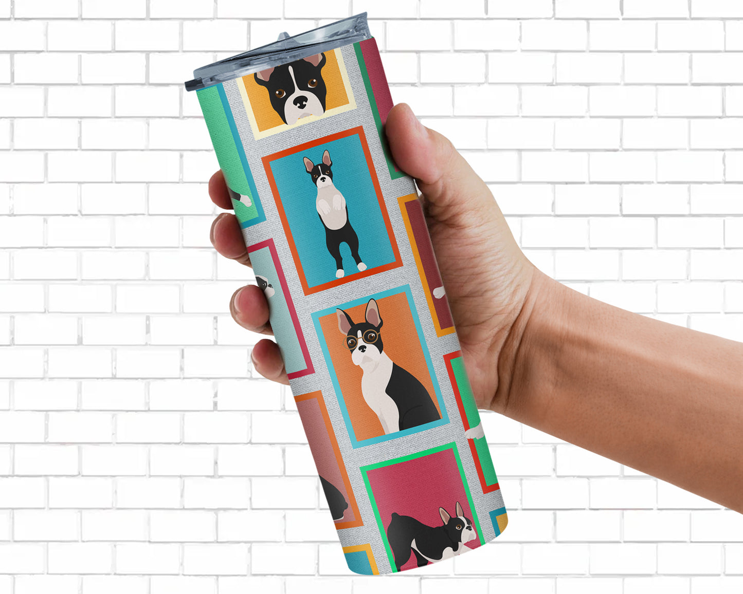 Lots of Boston Terrier Stainless Steel Skinny Tumbler