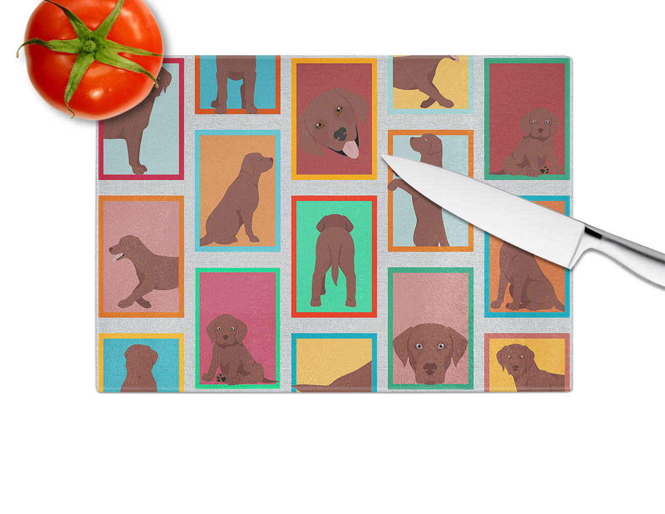 Lots of Chocolate Labrador Retriever Glass Cutting Board